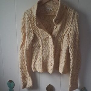Butter Yellow Knit Button-Front Women's Sweater Sleepin On Snow Wool Blend